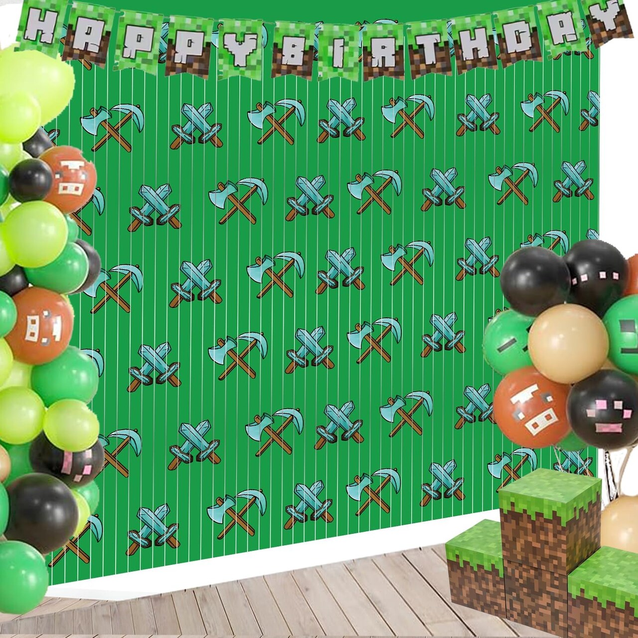 2-Pack Pixel-Themed Beaded Foil Fringe Curtains 6.6x3.3ft Party Backdrop Decorations